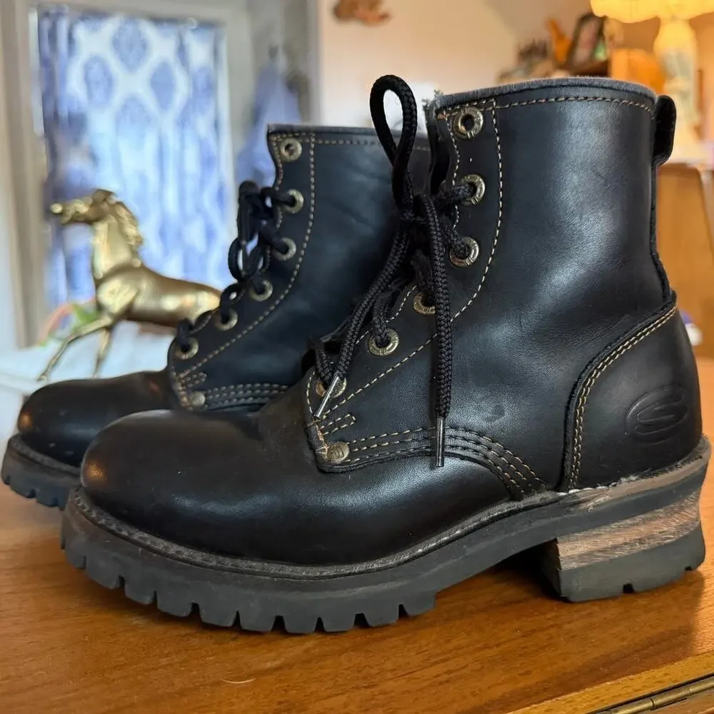 Vintage Y2k Skechers Laramie Oil Resistant Moto 90s Boots Black 7